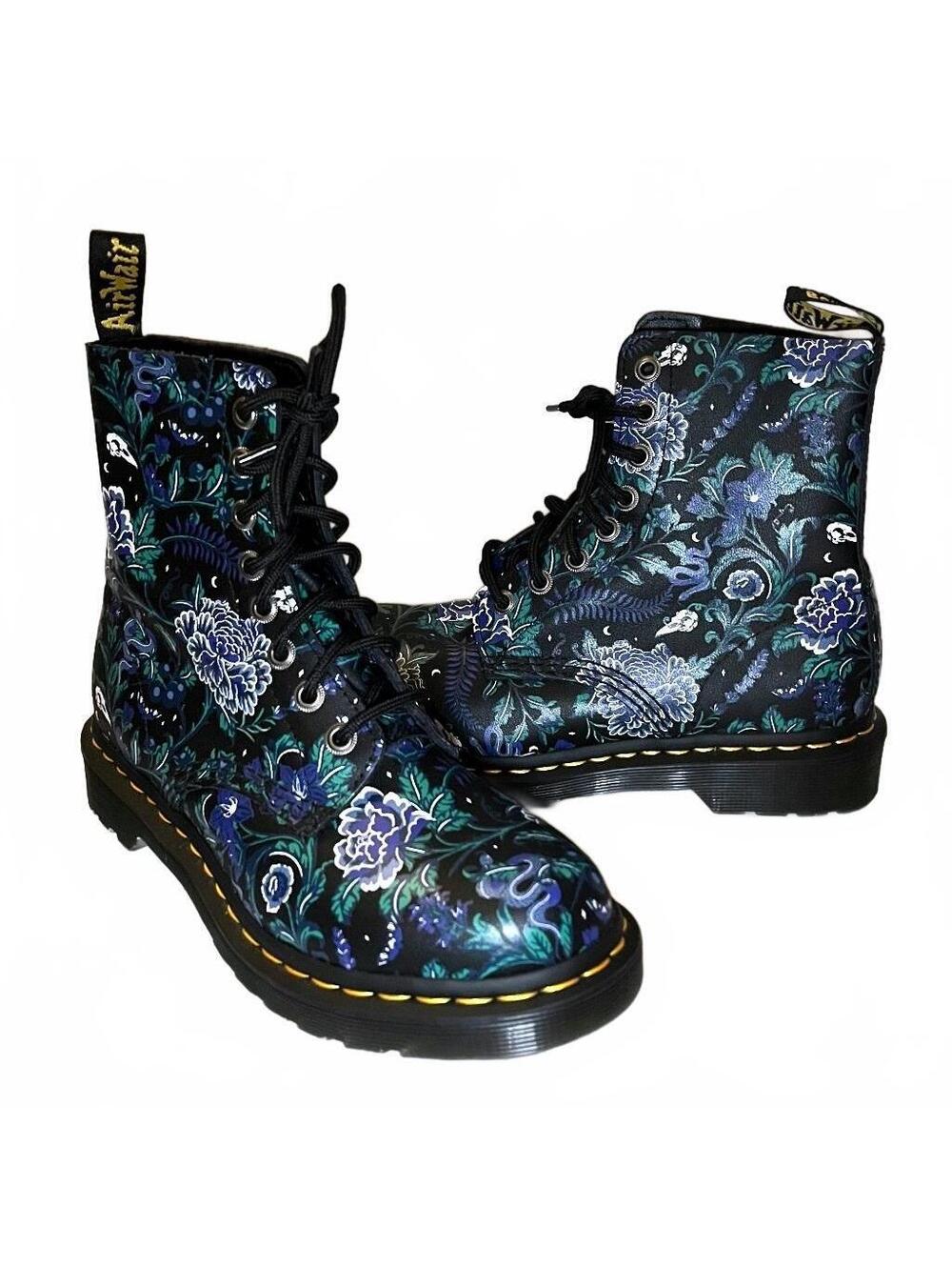 Dr. Martens 1460 Pascal Mystic Floral Black Blue Boots Women’s 7